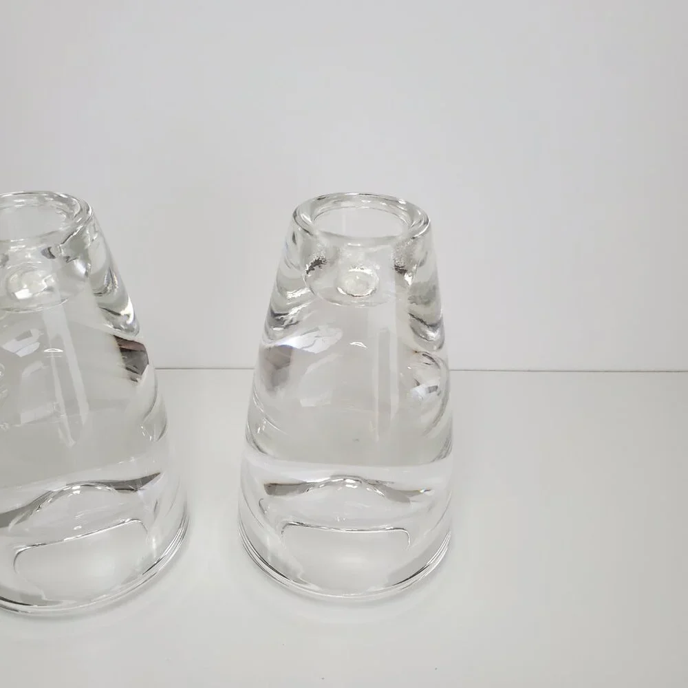 Pair of Crate & Barrel Duo Tall Candle Holders Glass Reversible Taper or Votive
